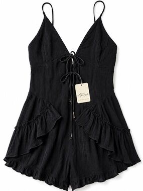 Free People Black Ruffle Tie-Front Romper